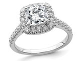 2.10 Carat (ctw) Cushion-Cut Synthetic Moissanite Halo Engagement Ring in 14K White Gold